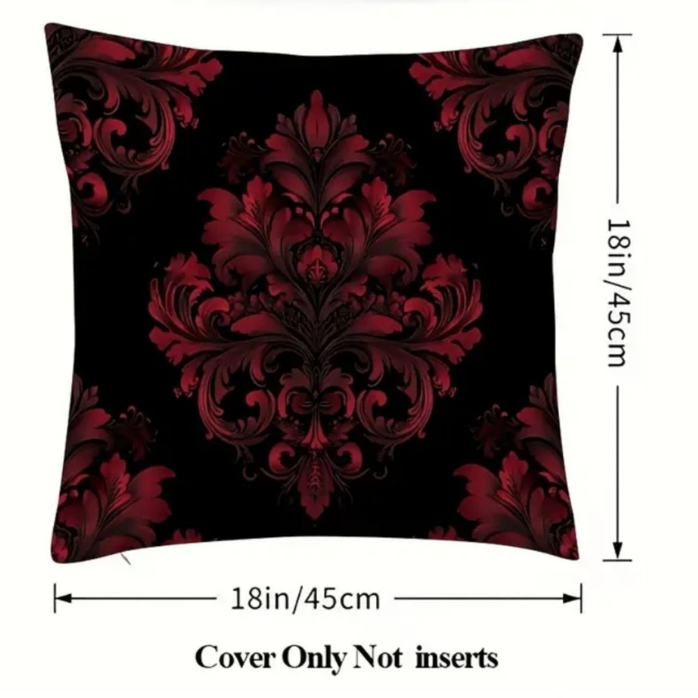 🐎NEW! Set Of Crimson And Black Damask Pillow Covers 18x18 - Picture 4 of 5